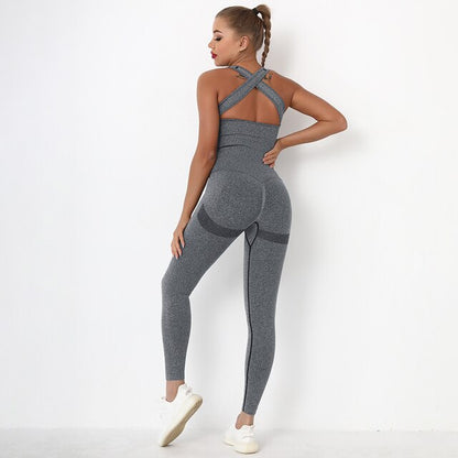 Seamless One-Piece Yoga Romper with Pocket Leggings