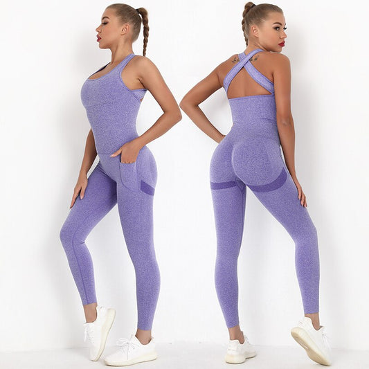 Seamless One-Piece Yoga Romper with Pocket Leggings