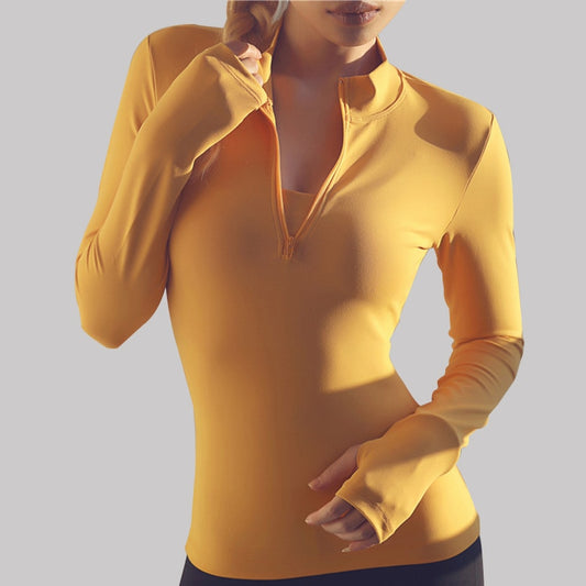 Long-Sleeve Yoga Top with Zipper & Thumb Holes